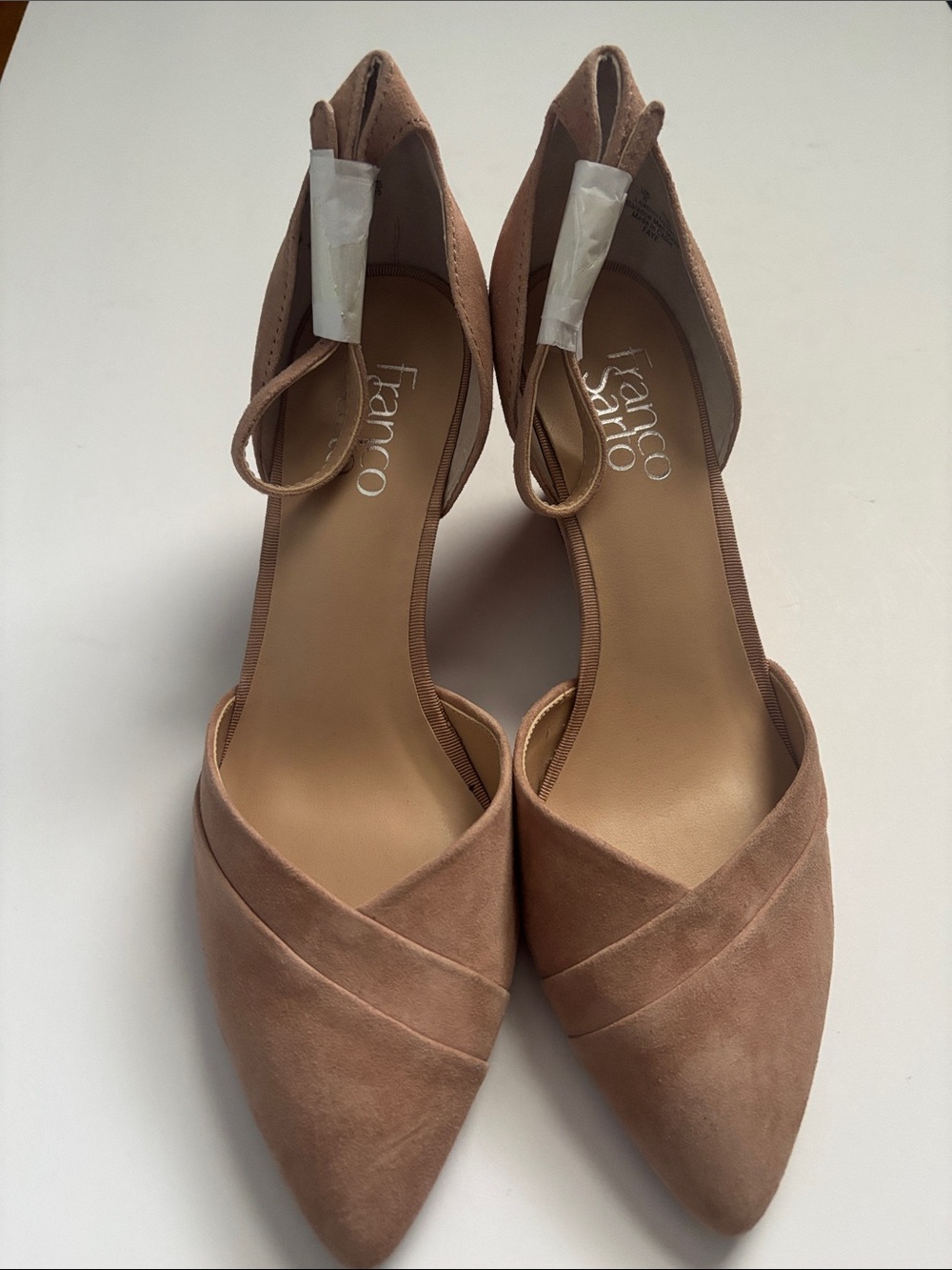 Franco Sarto Pointed-Toe Suede D'Orsay Heels in Nude